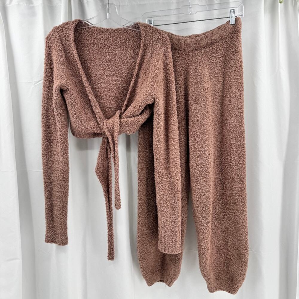 SKIMS Teddy Bear Cozy Set Cropped Wrap Top Pants L/XL Rose